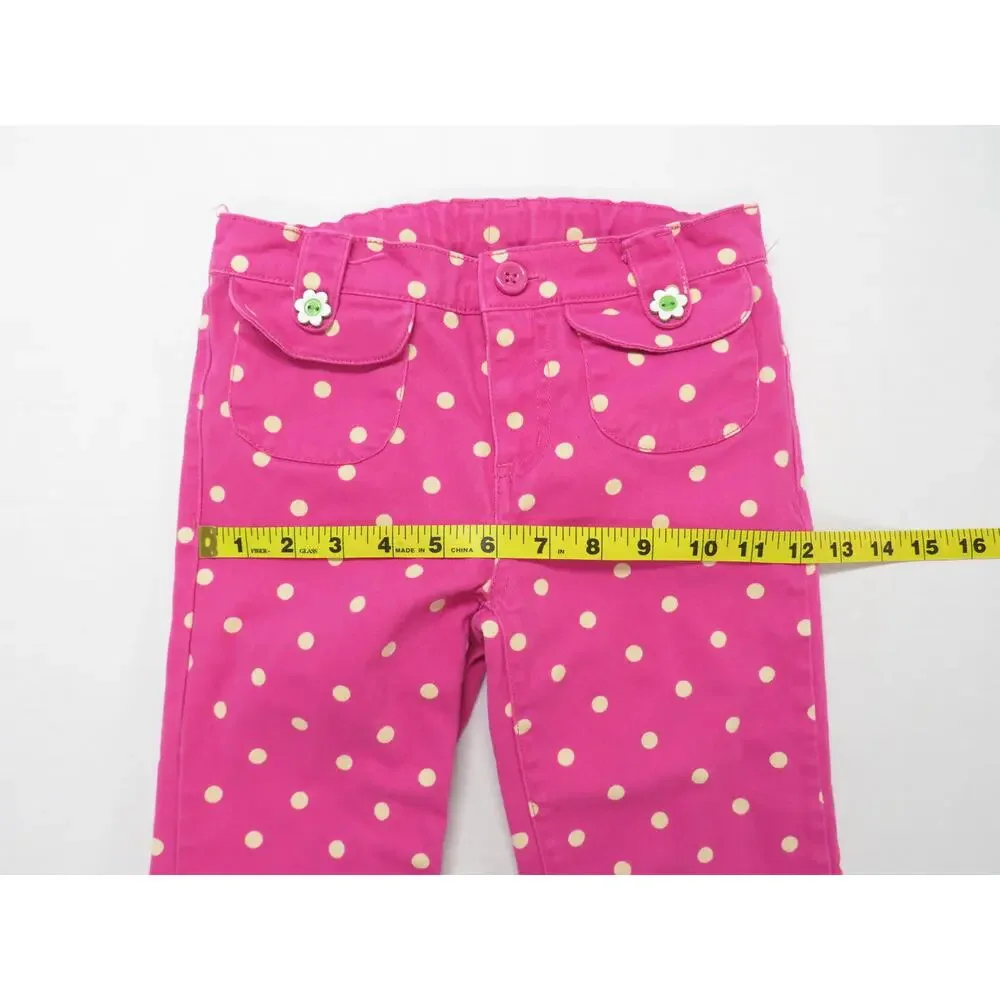 Gymboree Girls 7 Cotton Pink Polka Dot Pants Adjustable Waist Flower Buttons